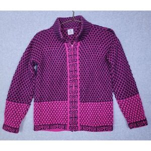 Alpaca Warehouse Women Pink Purple Honeycomb Zip Up Cardigan Sweater M